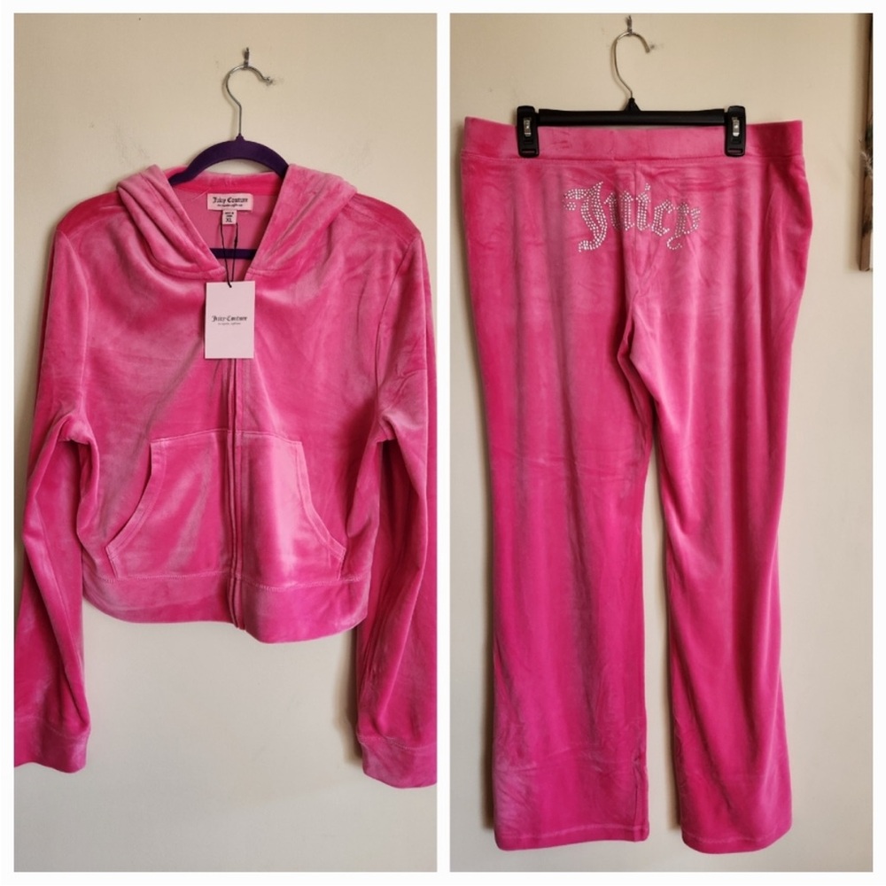 Juicy Couture Tracksuit Y2K Style Velour Hot Pink Rhinestones XL NWT